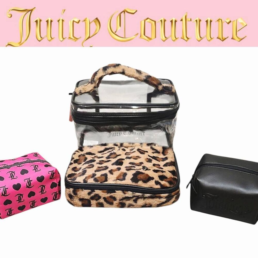 Juicy Couture 3-PC Nested Velour Leopord & JC Logo Travel Cosmetic Case